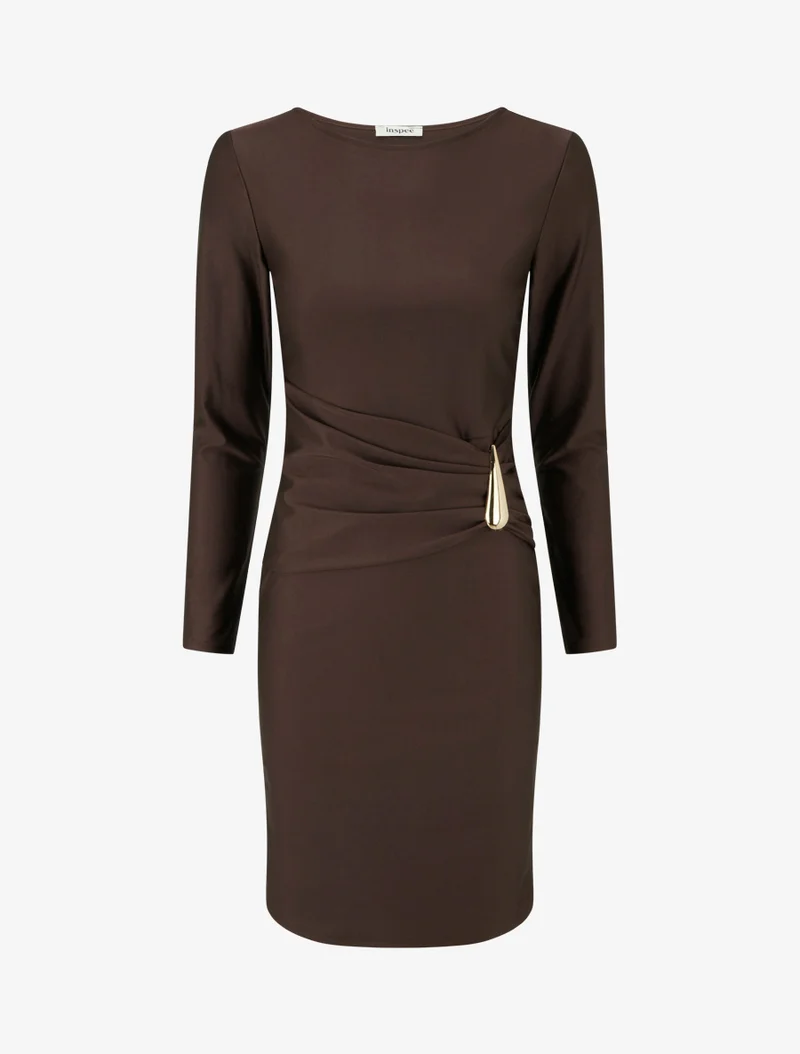 Robe mi-longue à bijou métal - Marron