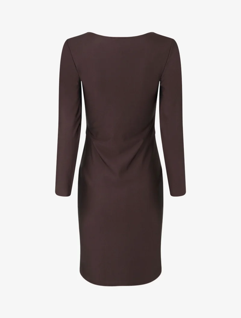 Robe mi-longue à bijou métal - Marron