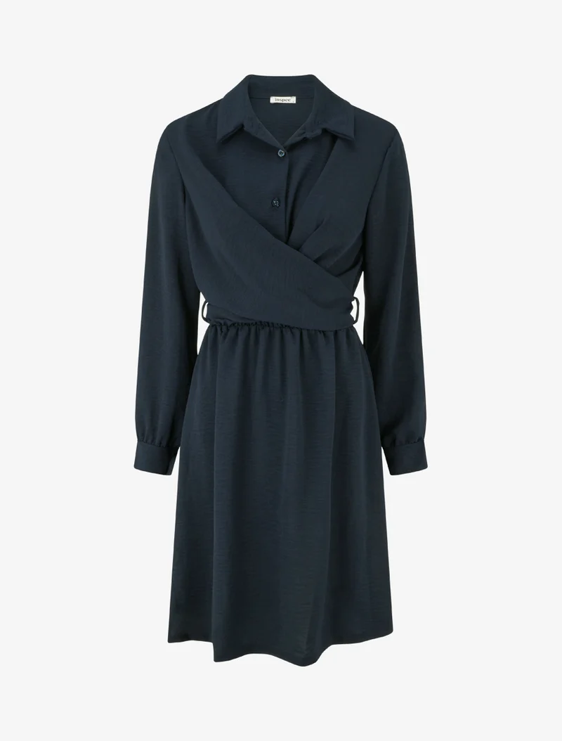 Robe chemise à pan à nouer - Marine