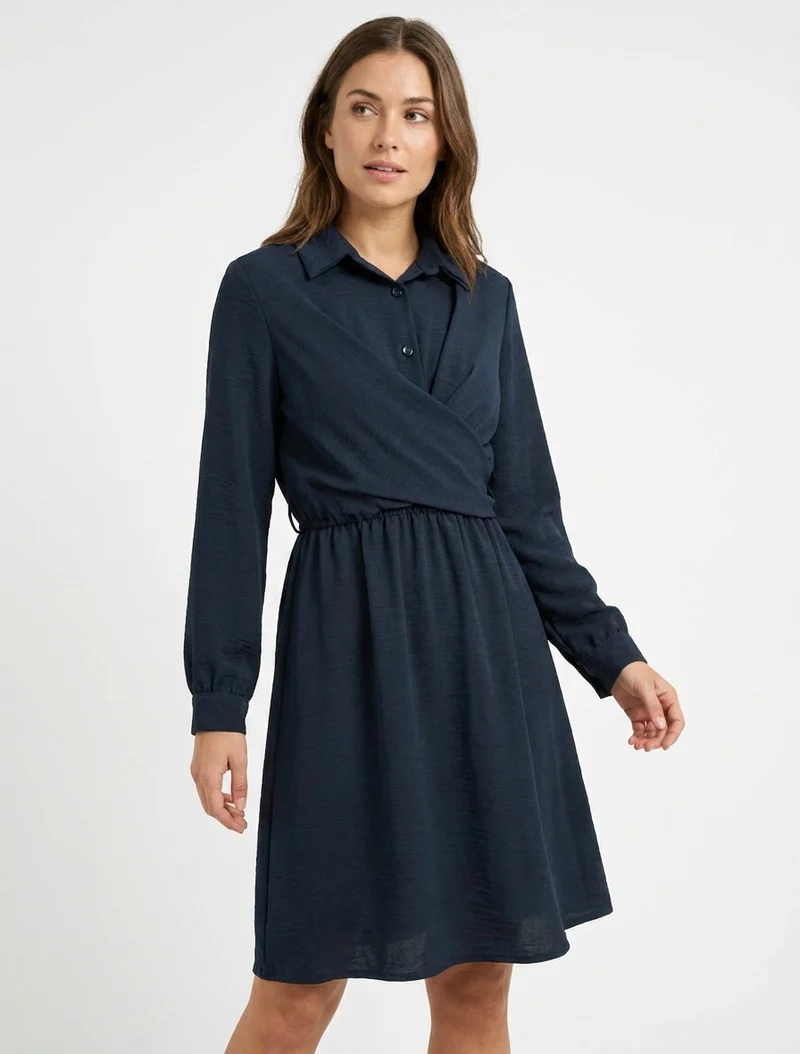 Robe chemise à pan à nouer - Marine