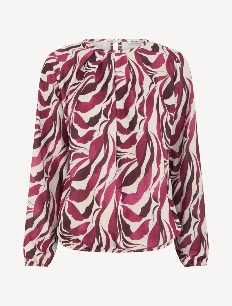 Blouse imprimé abstrait à col rond - Prune