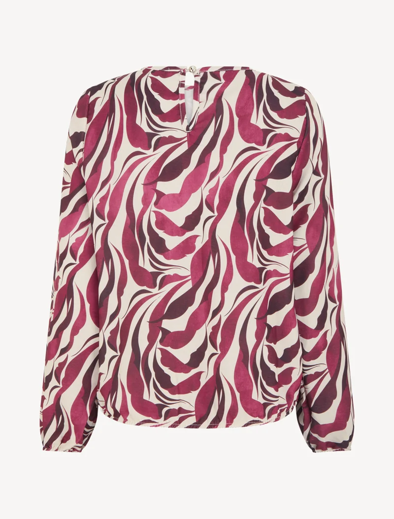 Blouse imprimé abstrait à col rond - Prune