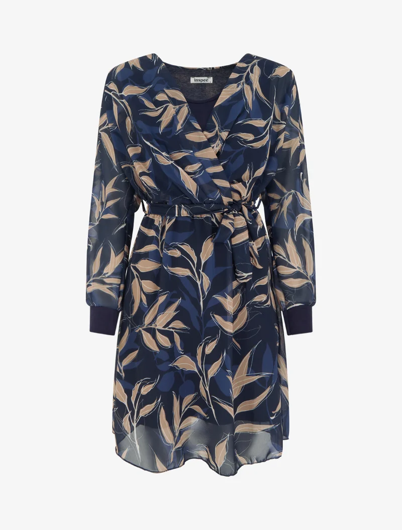 Robe droite à imprimé feuillages - Marine