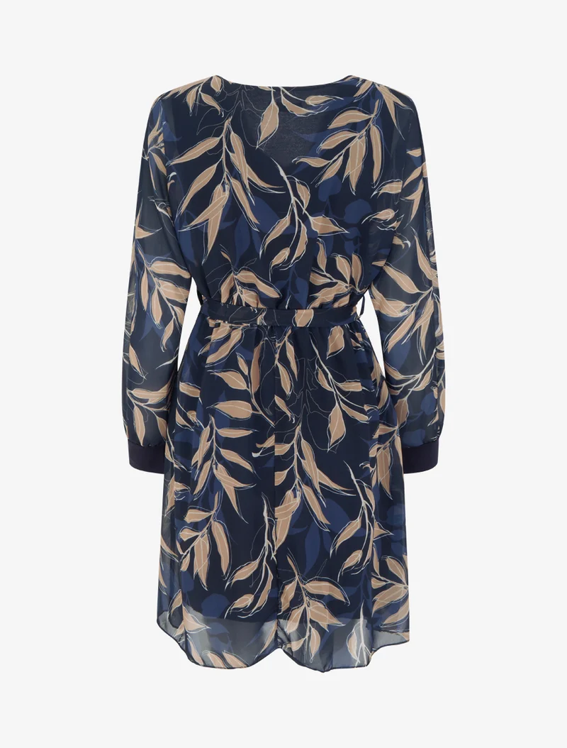 Robe droite à imprimé feuillages - Marine