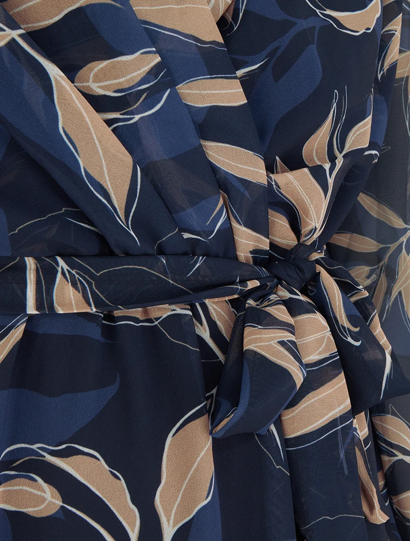 Robe droite à imprimé feuillages - Marine