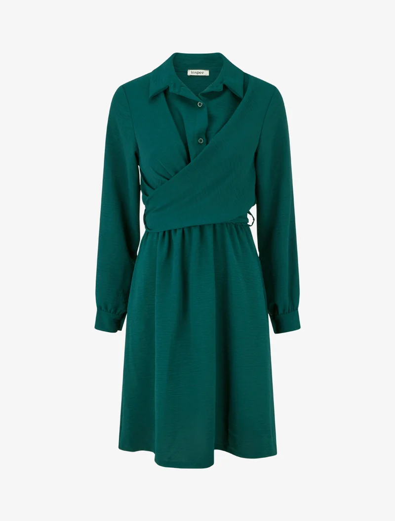 Robe chemise à pan à nouer - Vert foncé