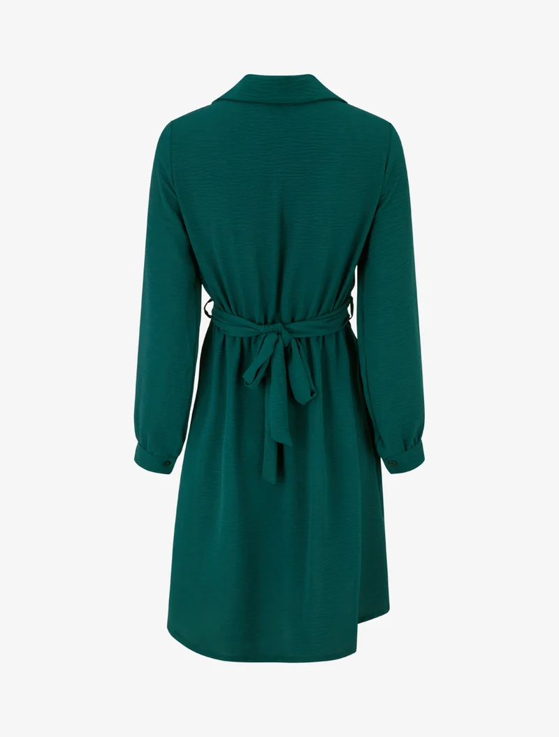 Robe chemise à pan à nouer - Vert foncé