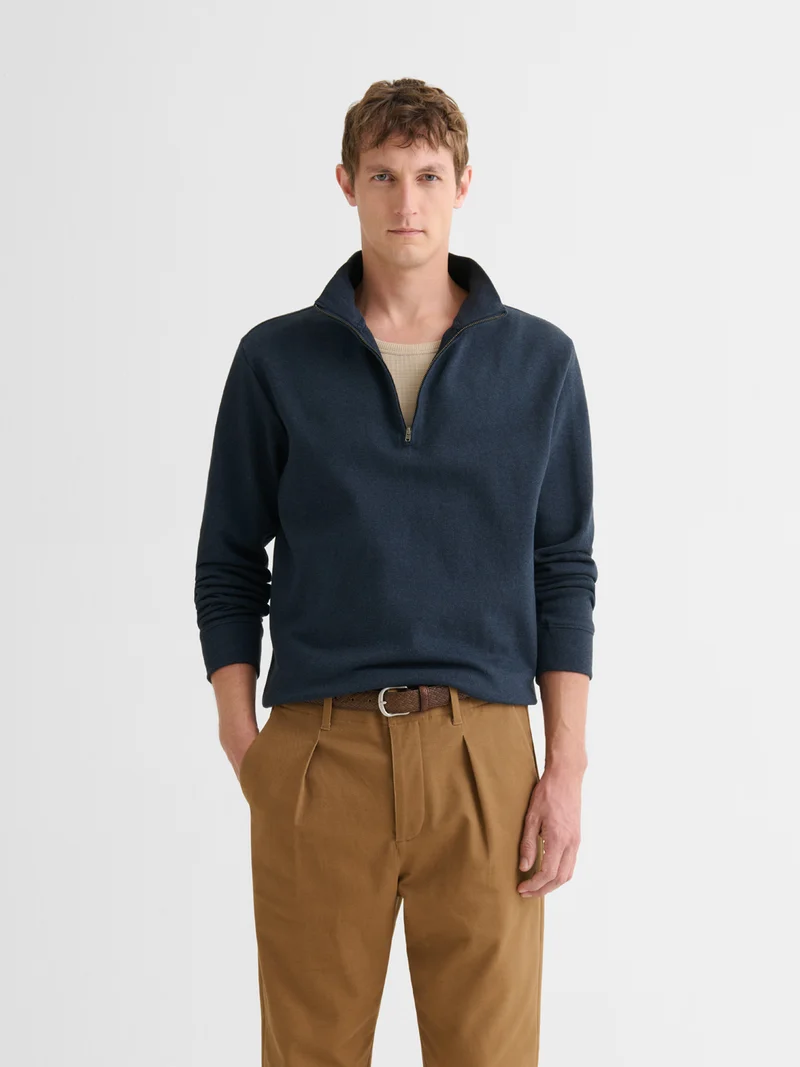 Sweat col zippé chiné