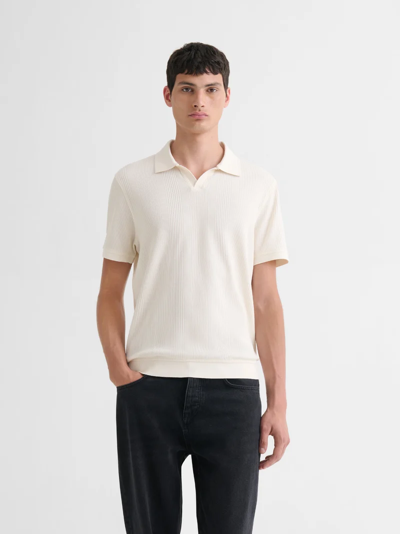 Polo col ouvert gauffré