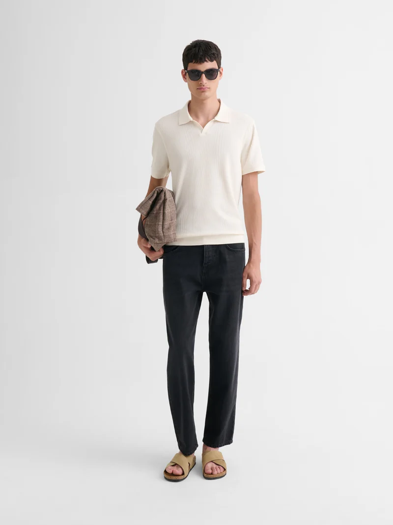 Polo col ouvert gauffré
