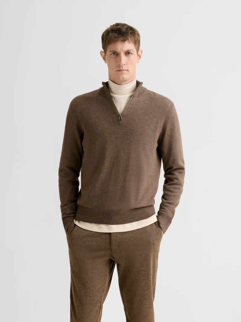 Pull col montant zip en coton cachemire