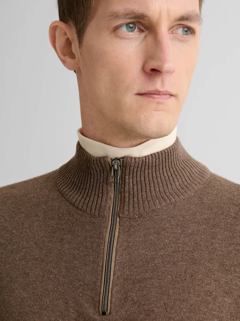 Pull col montant zip en coton cachemire