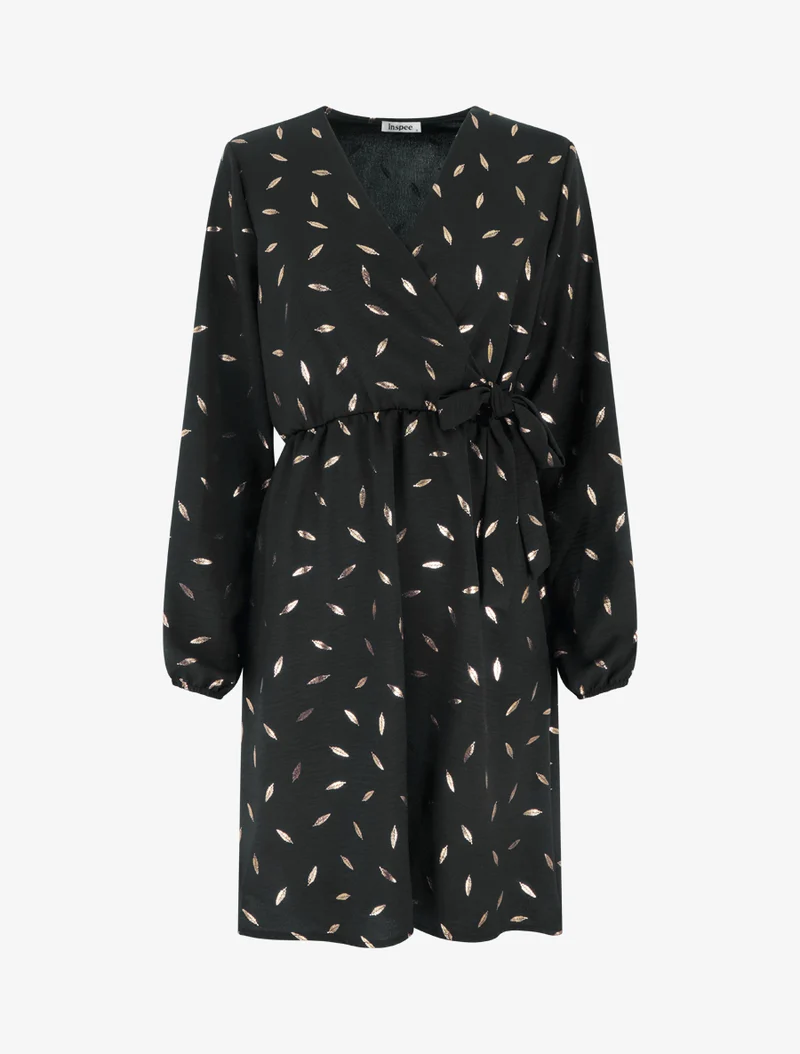 Robe élastiquée à plumes irisées - Noir