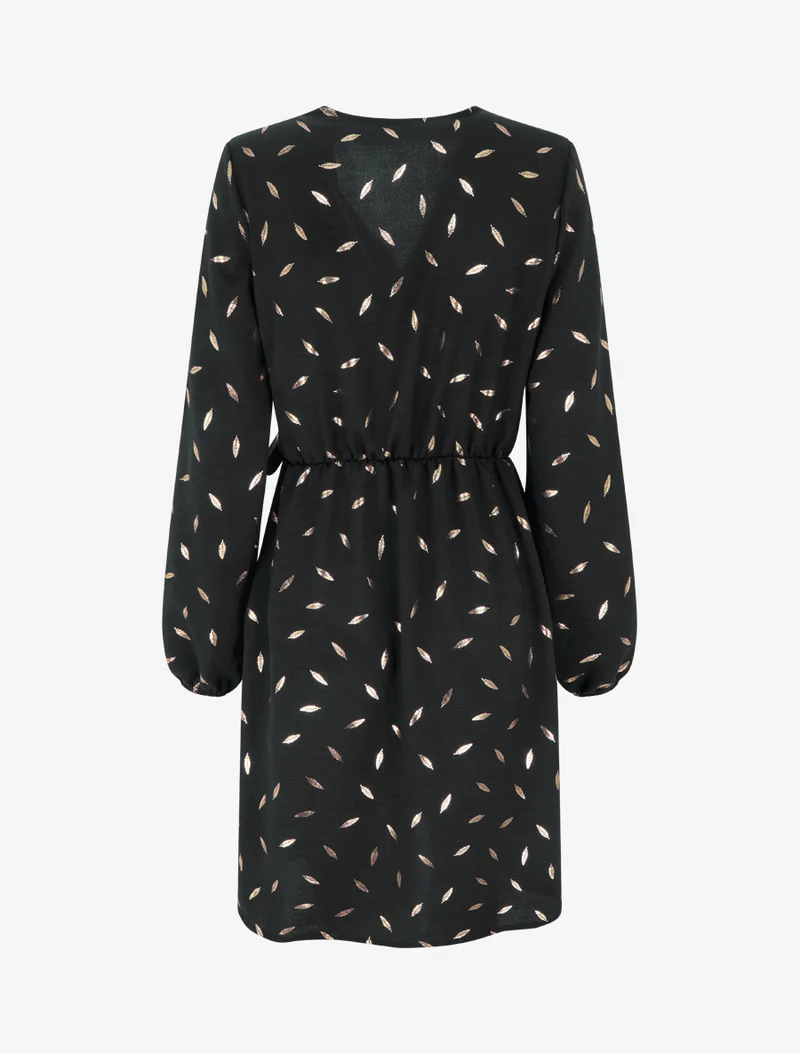 Robe élastiquée à plumes irisées - Noir