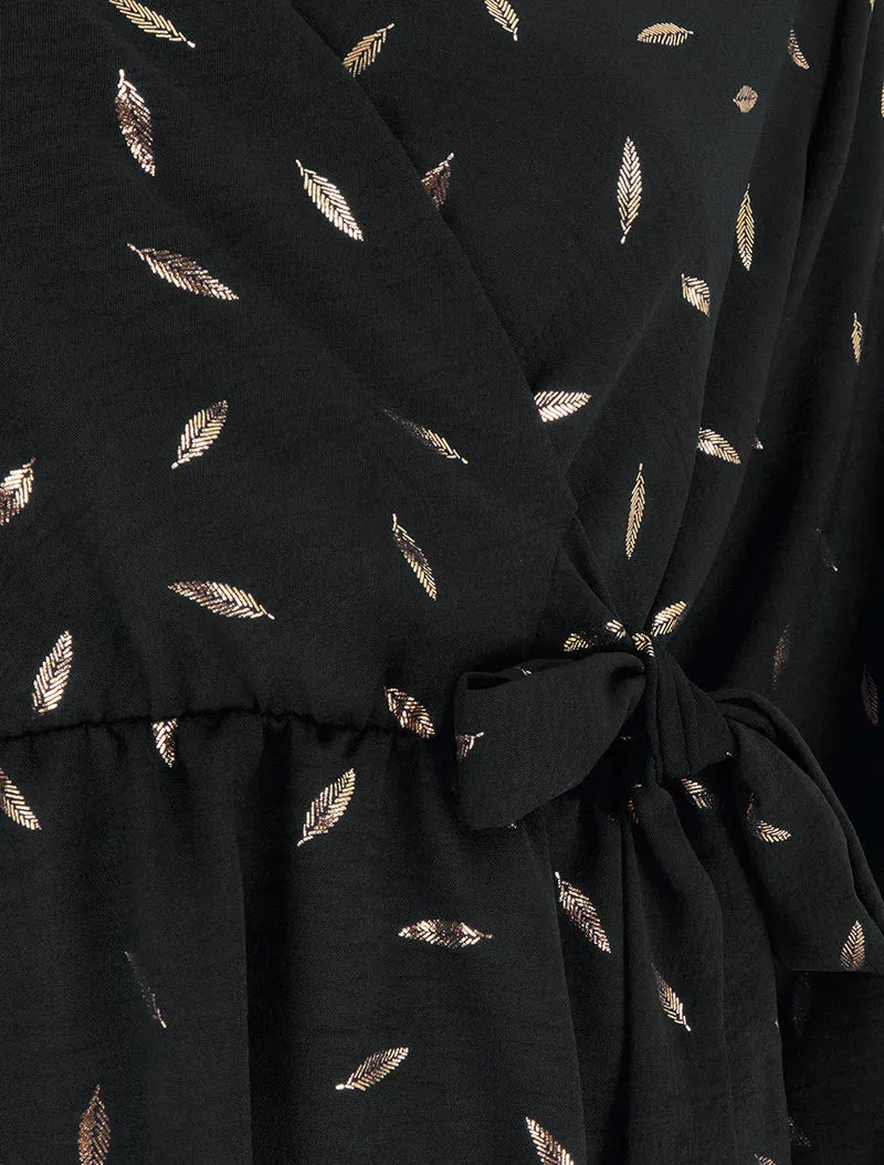 Robe élastiquée à plumes irisées - Noir