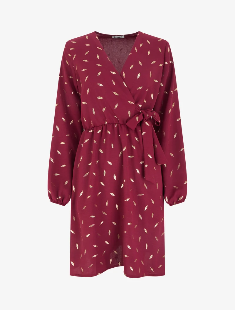 Robe élastiquée à plumes irisées - Lie de vin