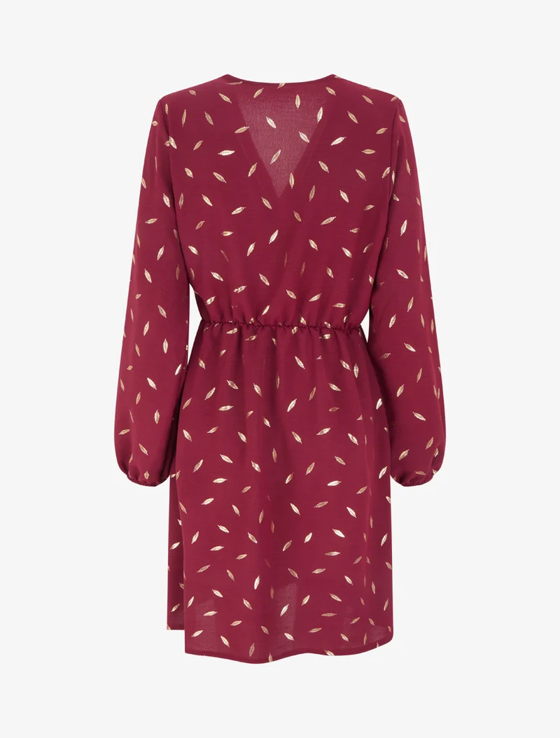 Robe élastiquée à plumes irisées - Lie de vin