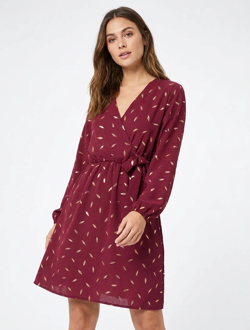 Robe élastiquée à plumes irisées - Lie de vin