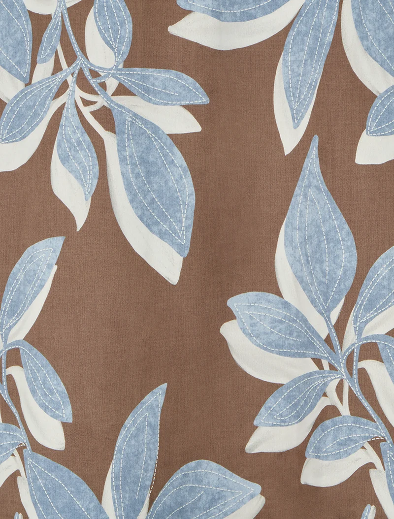 Jupe longue en suédine imprimé feuilles - Marron