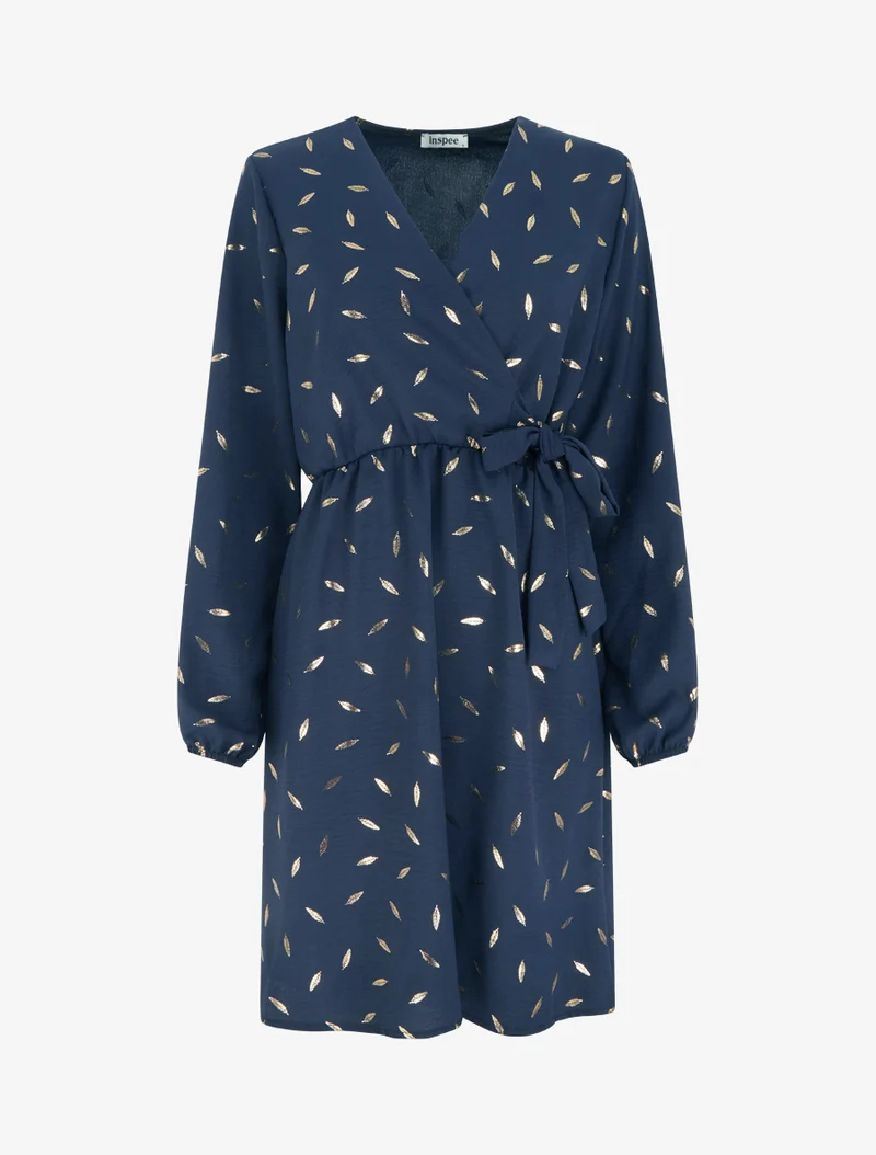 Robe élastiquée à plumes irisées - Marine