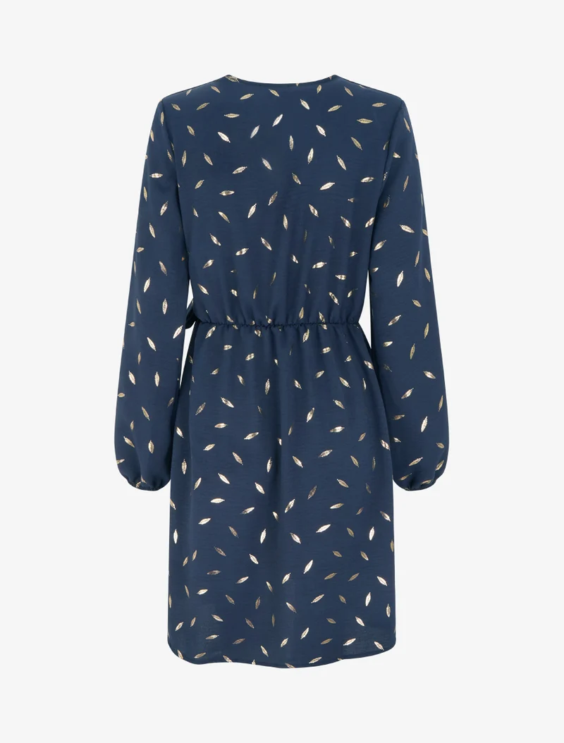 Robe élastiquée à plumes irisées - Marine