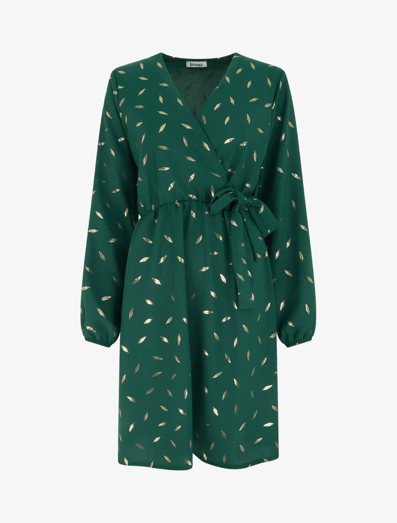 Robe élastiquée à plumes irisées - Vert sapin