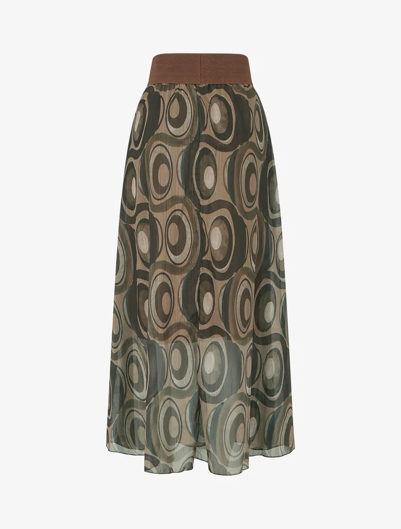 Jupe longue en voile irisé imprimé graphique - Taupe