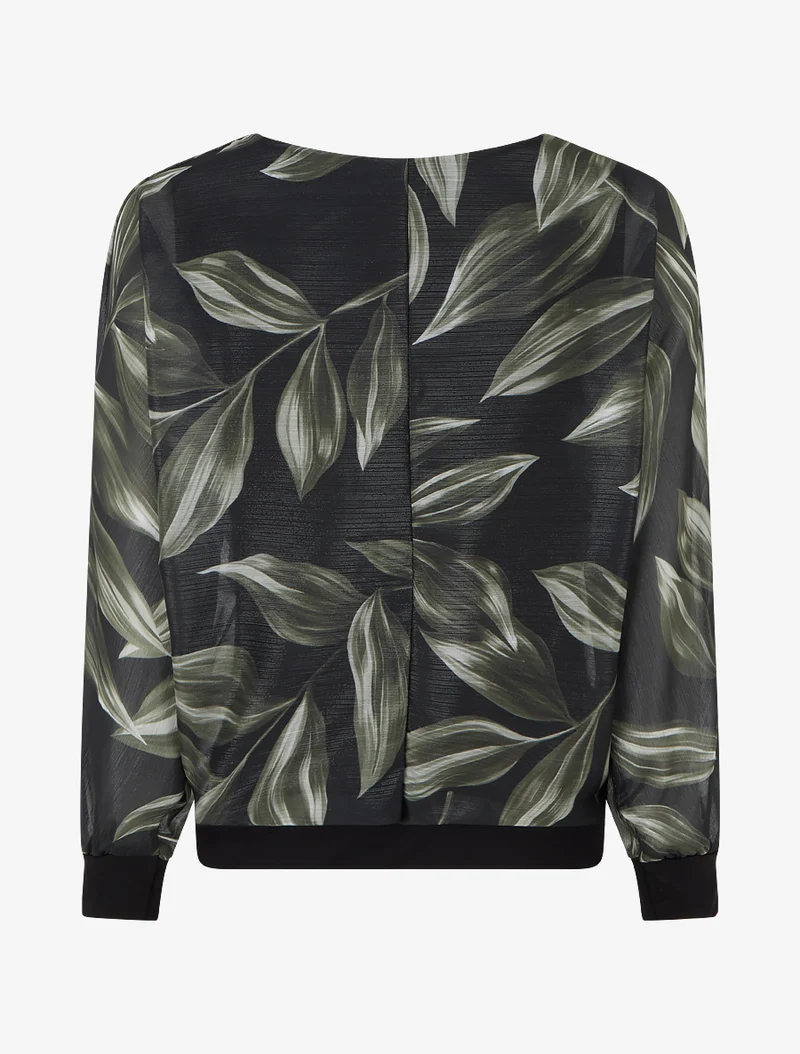 Blouse imprimé feuillage à détail irisé - Noir