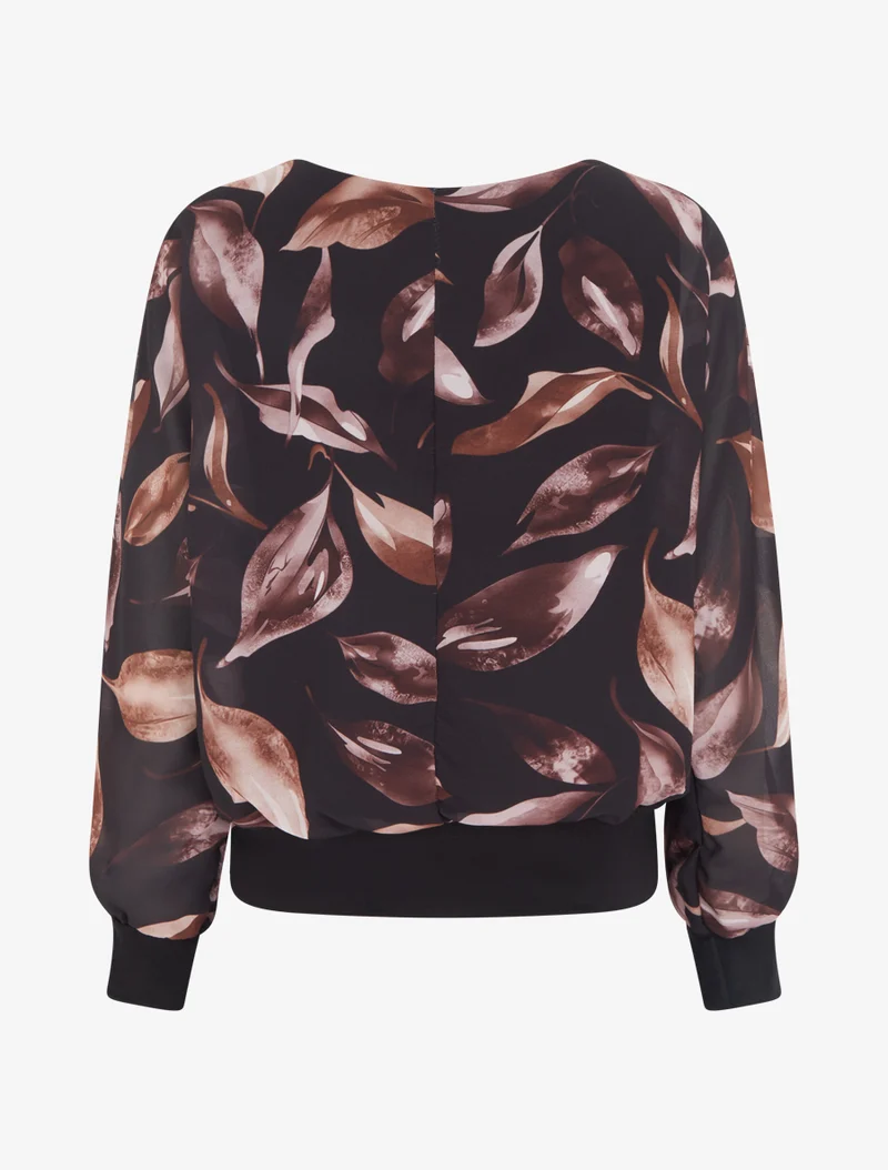 Top boule imprimé feuilles à manches chauve-souris - Noir