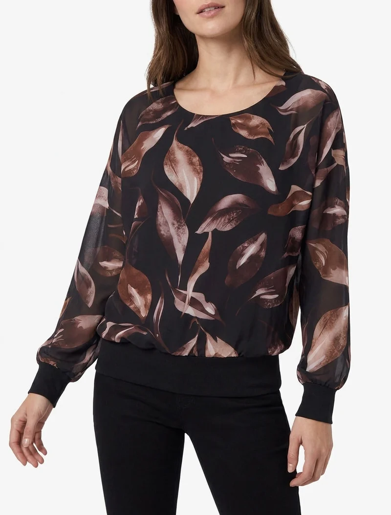Top boule imprimé feuilles à manches chauve-souris - Noir