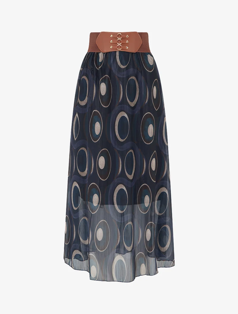 Jupe longue en voile irisé imprimé graphique - Bleu nuit