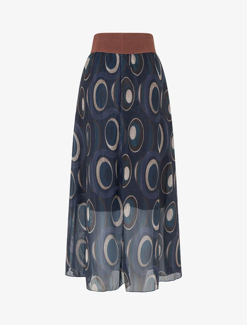 Jupe longue en voile irisé imprimé graphique - Bleu nuit
