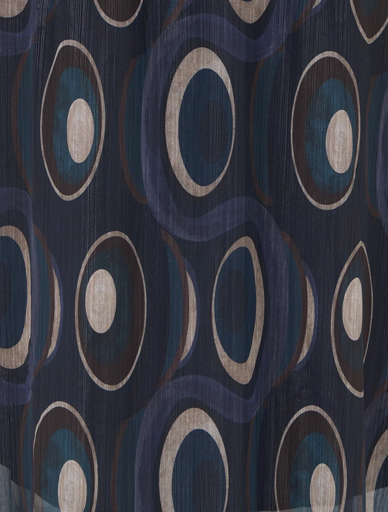 Jupe longue en voile irisé imprimé graphique - Bleu nuit