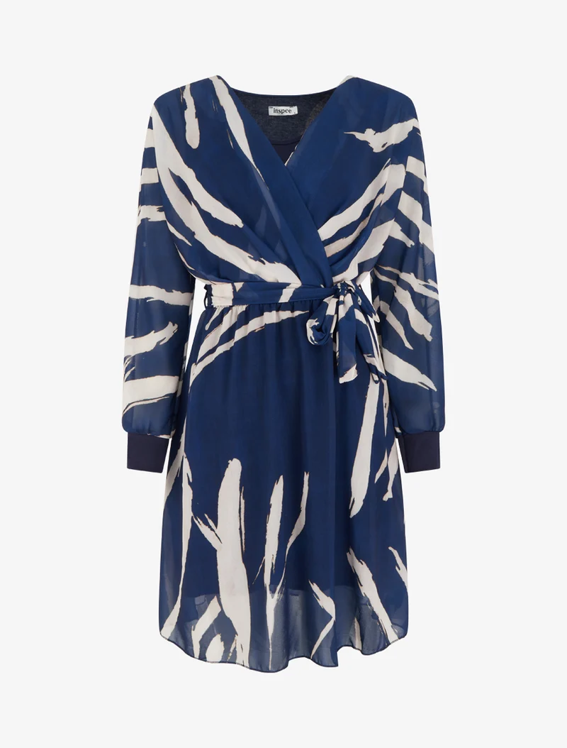 Robe évasée à imprimé abstrait - Marine