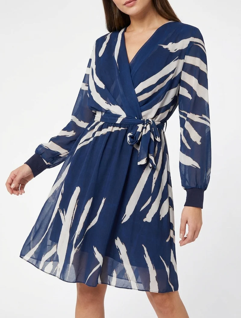Robe évasée à imprimé abstrait - Marine