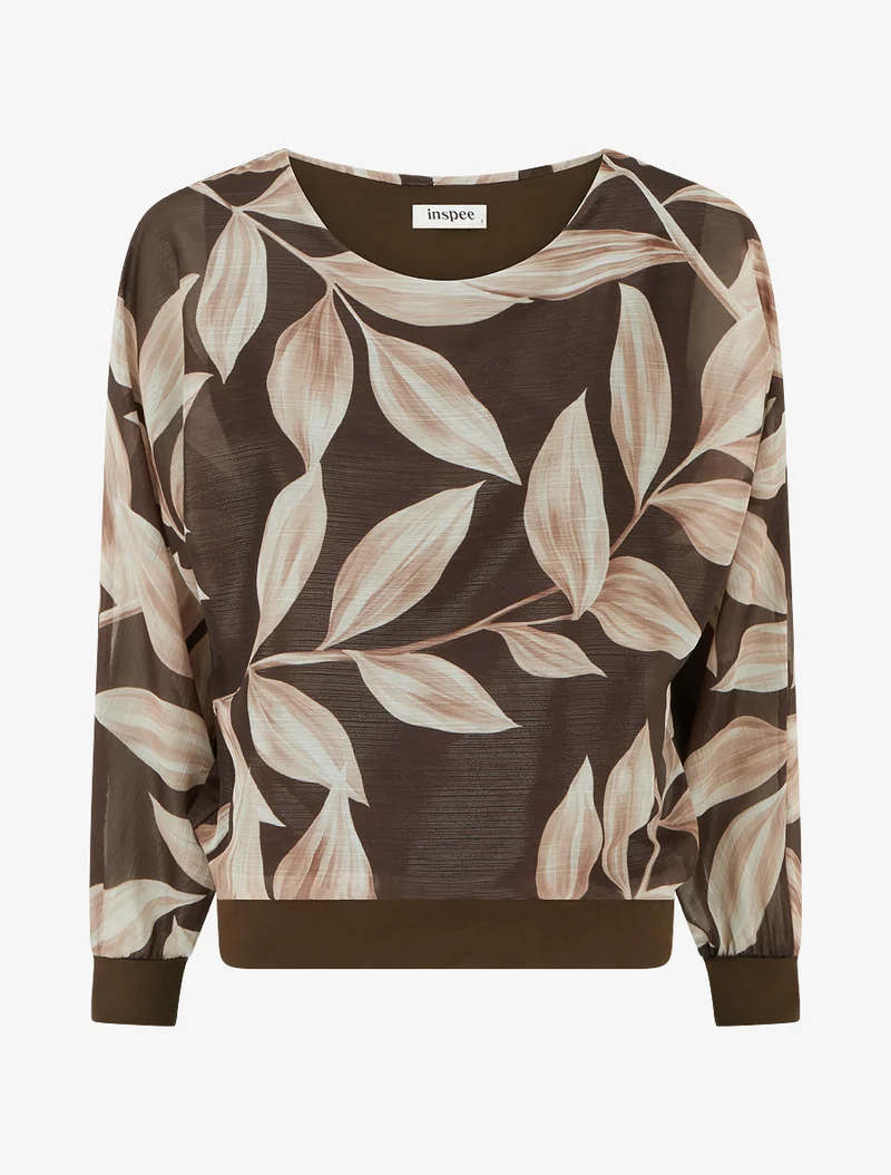 Blouse imprimé feuillage à détail irisé - Marron
