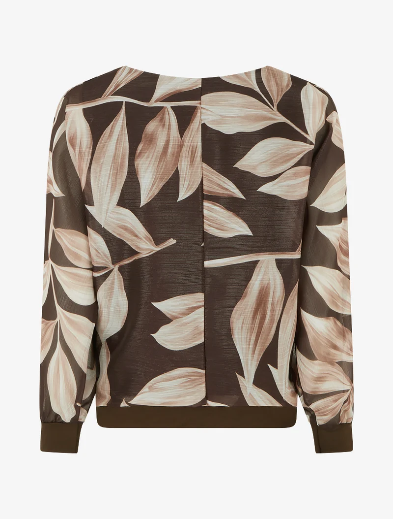 Blouse imprimé feuillage à détail irisé - Marron