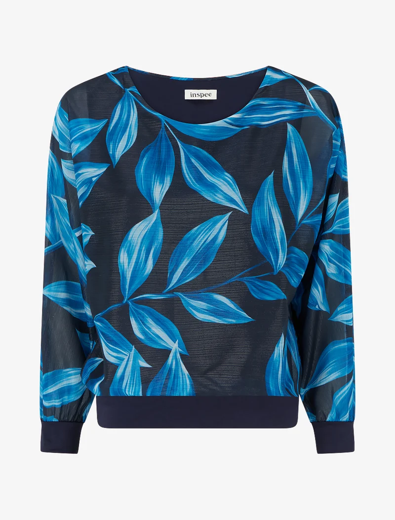 Blouse imprimé feuillage à détail irisé - Marine