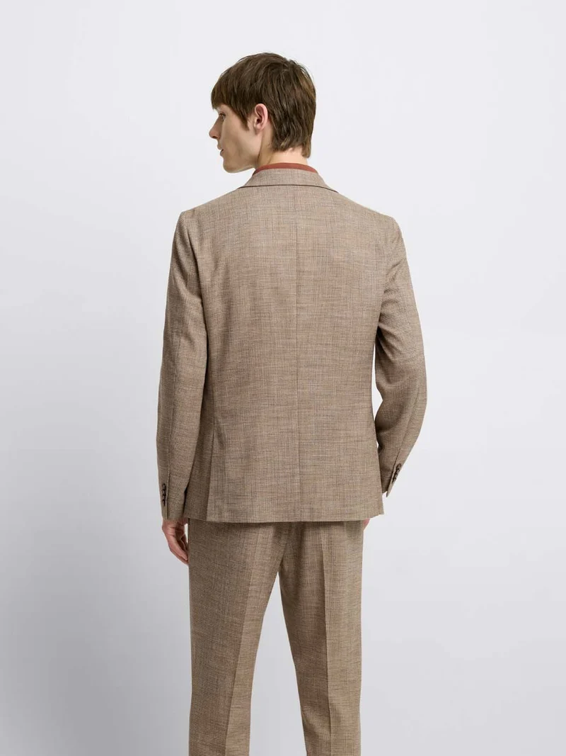 Costume 2 pièces slim beige à motif pied de puce