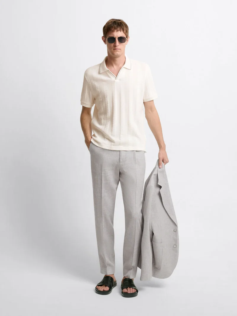 Costume 2 pièces slim en coton et lin gris clair