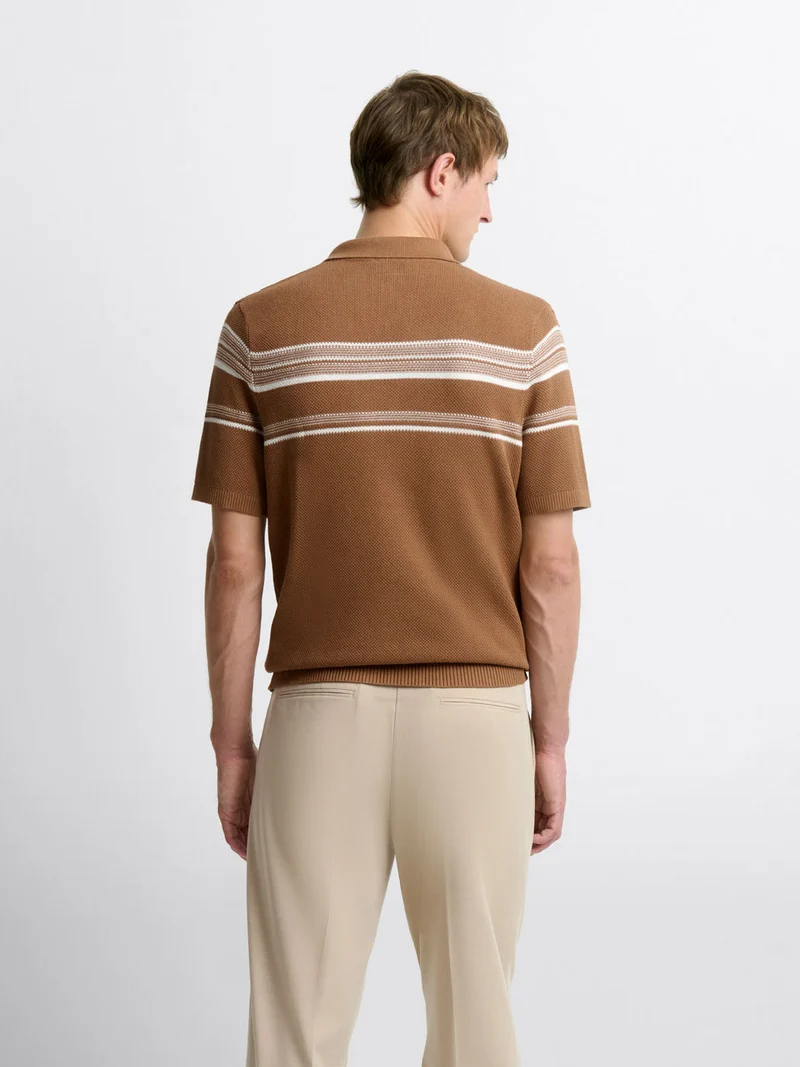 Polo maille col ouvert à rayures