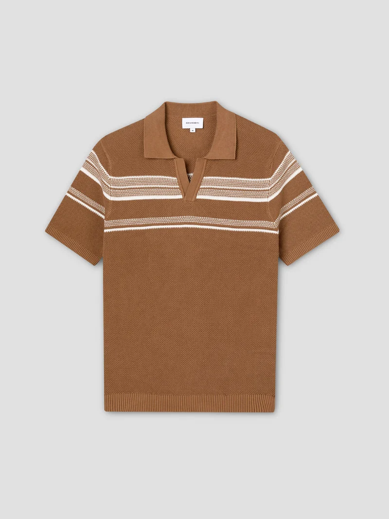 Polo maille col ouvert à rayures