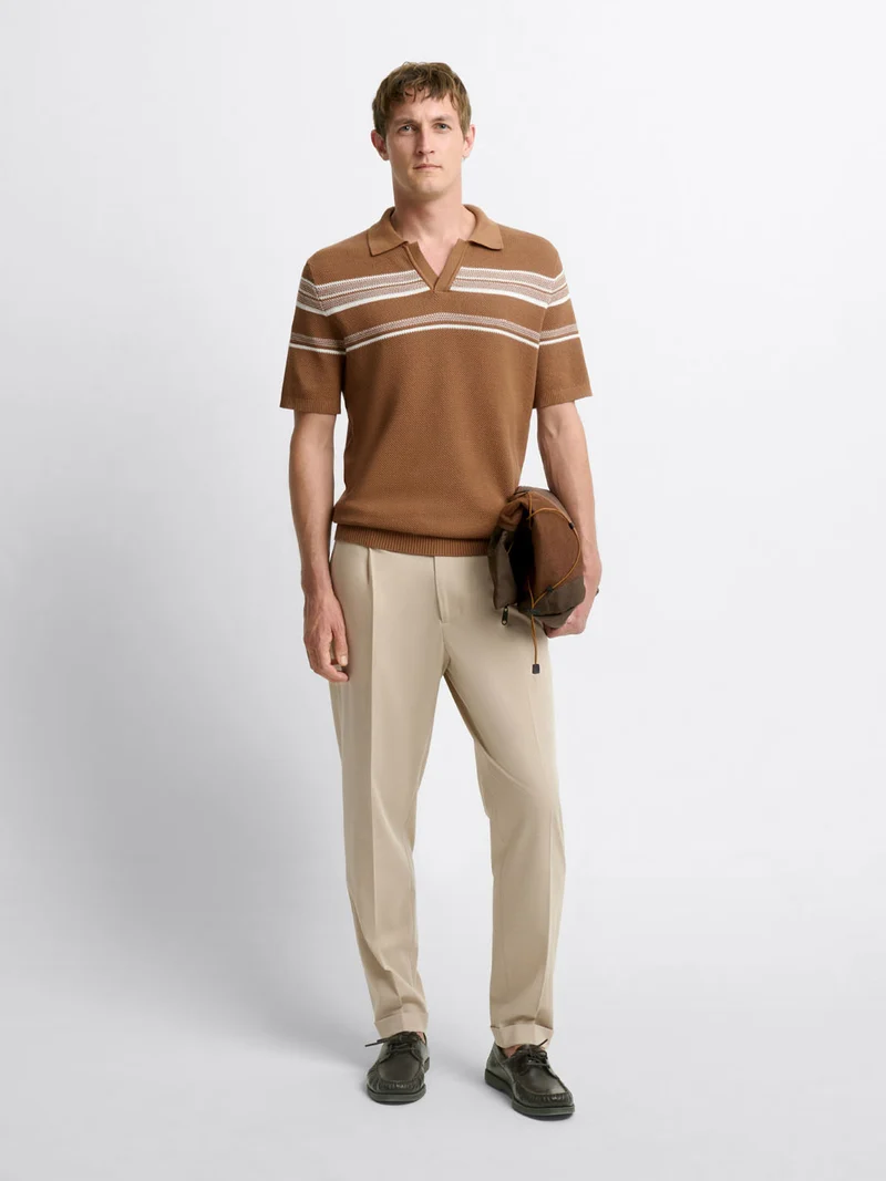 Polo maille col ouvert à rayures