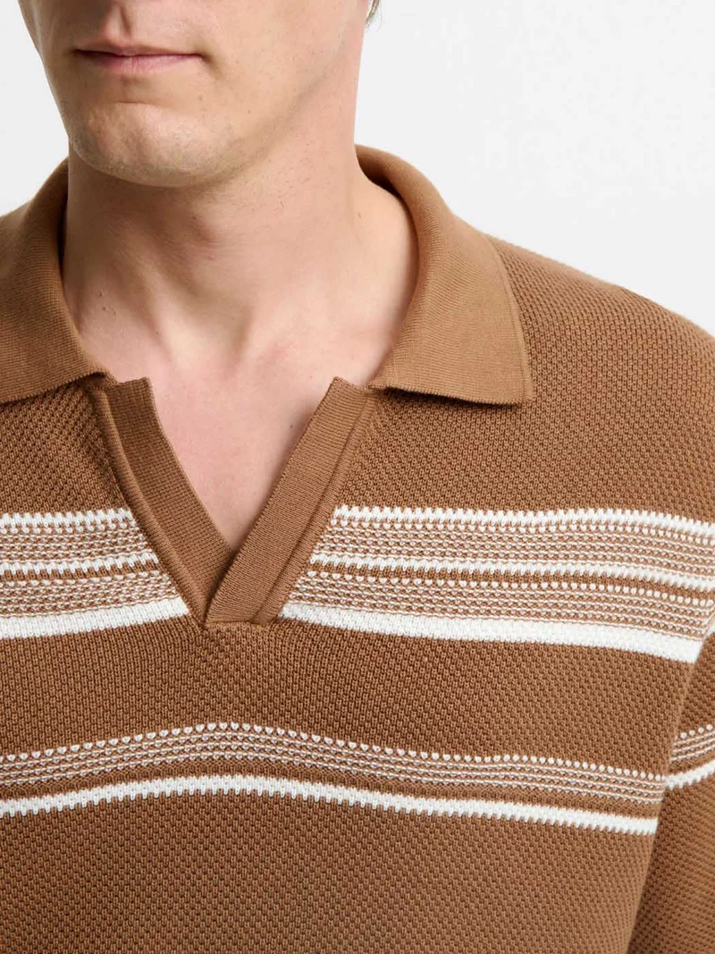 Polo maille col ouvert à rayures