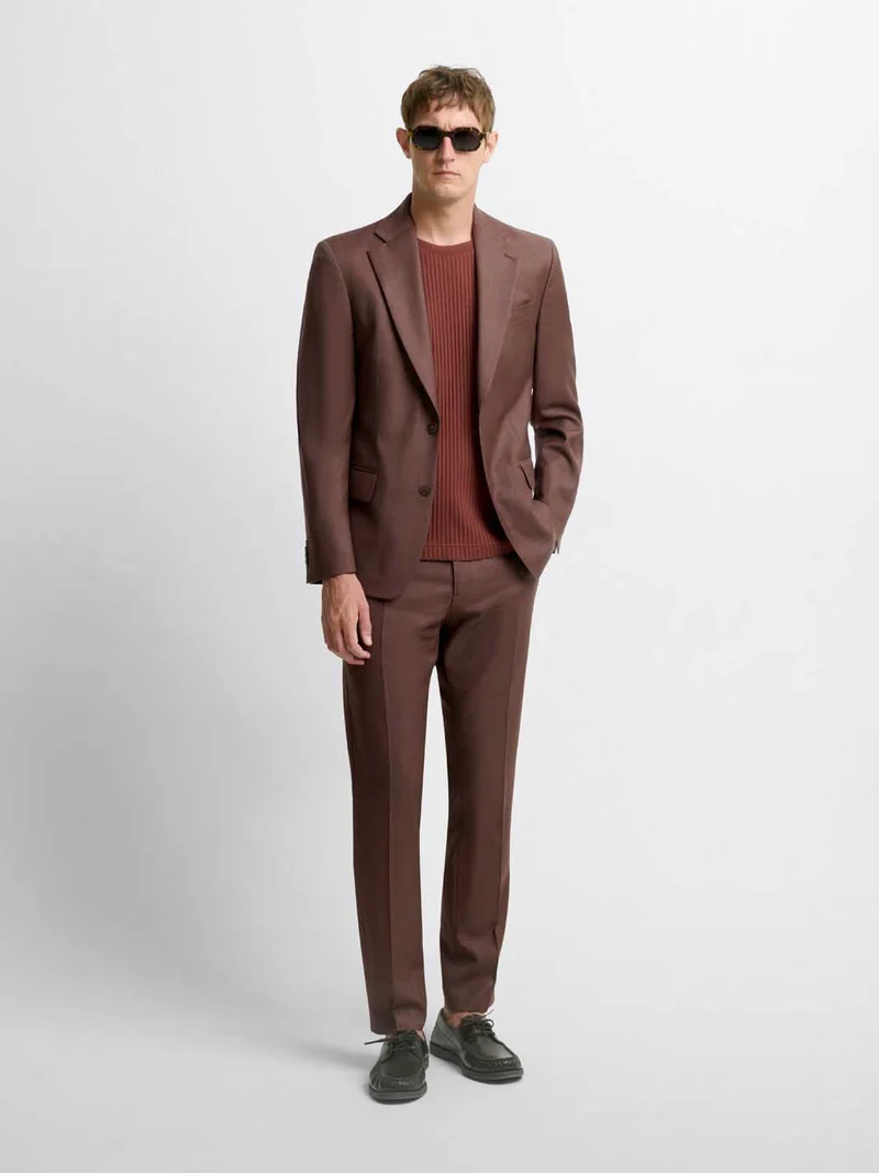Costume 2 pièces slim acajou en laine mélangée
