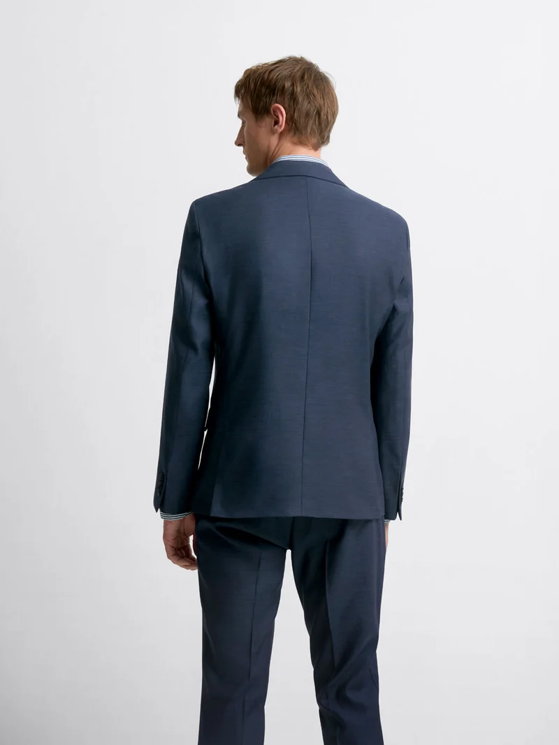 Costume 2 pièces slim bleu marine en laine et lin