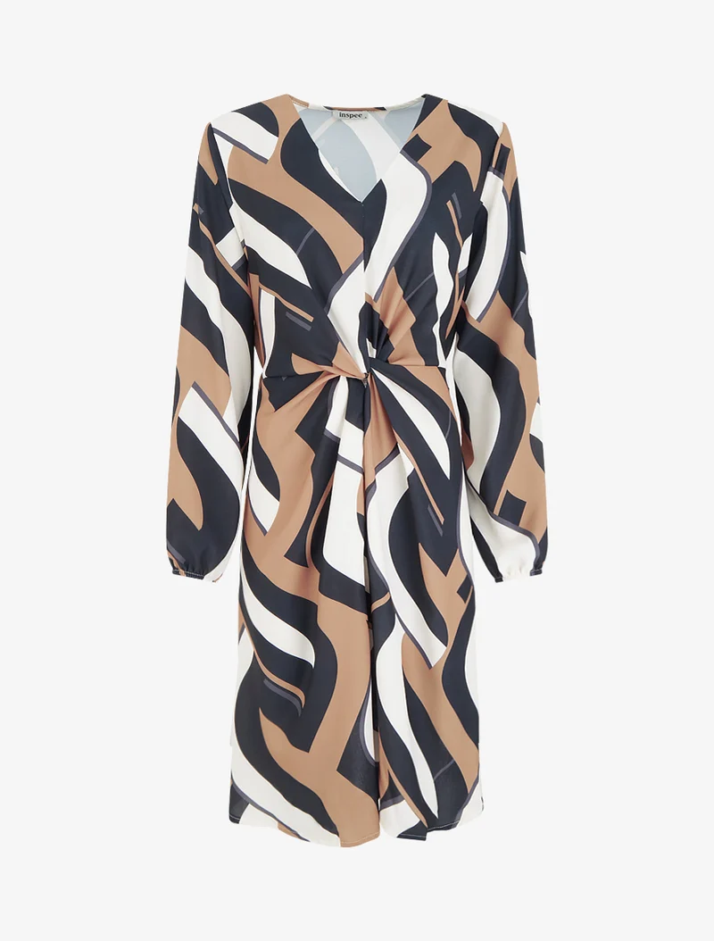 Robe manches longues imprimé graphique - Noir