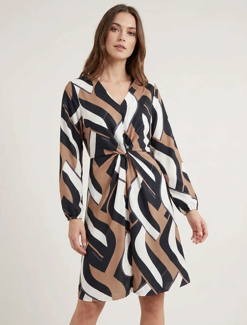 Robe manches longues imprimé graphique - Noir