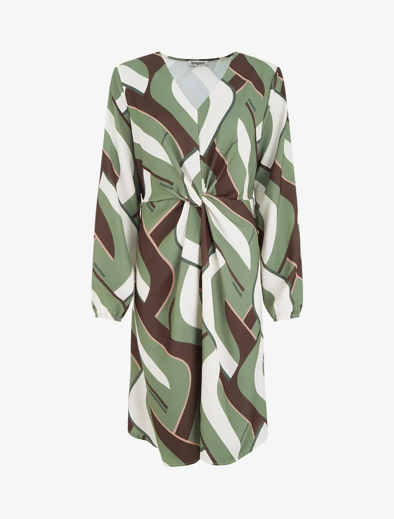 Robe manches longues imprimé graphique - Kaki