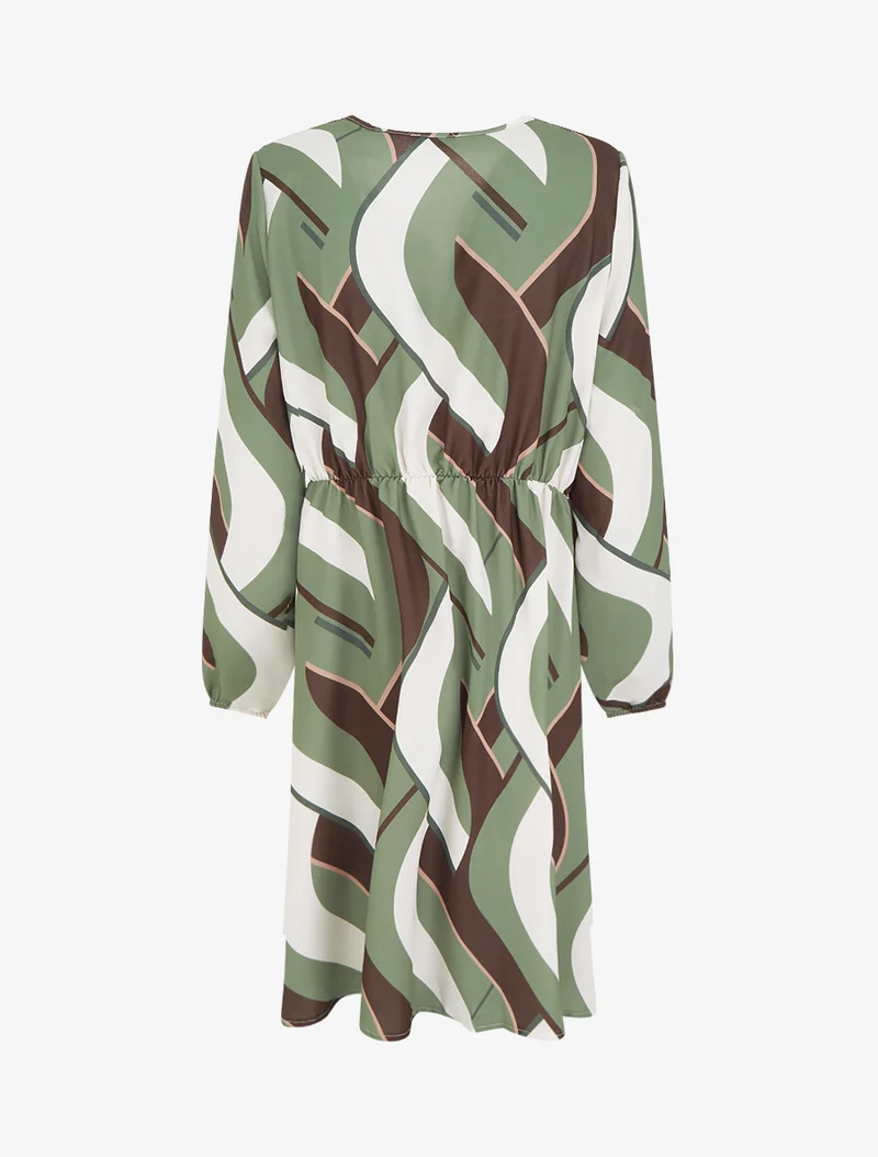 Robe manches longues imprimé graphique - Kaki
